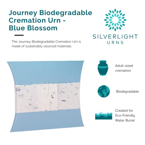 Journey Biodegradable Cremation Urn for Ashes - Blue Blossom, Earth Friendly for Ground or Sea Burial, Eco Adult Sized Urn