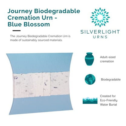 Journey Biodegradable Cremation Urn for Ashes - Blue Blossom, Earth Friendly for Ground or Sea Burial, Eco Adult Sized Urn