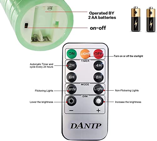 DANIP Green LED flameless Candle with Embedded Star String, 3-Piece Set of LED Candles, with 11 Button Remote Control, 24-Hour Timer Function, Dancing Flames, Real Wax, Battery Powered. (Green) - color: Grass greenN#1*3