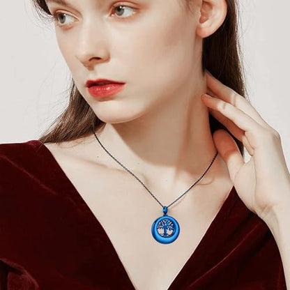 Hearbeingt Cremation Jewelry Urn Necklace for Ashes for Women Men, Circle of Life Eternity Memorial Pendant Ash Jewelry - color: Z-Tree of Life-Blue