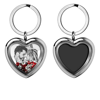 Custom Photo Text Engraved Heart Floating Living Locket Crystal Pendant Keychain - color: Red - 1 Photo Engraving