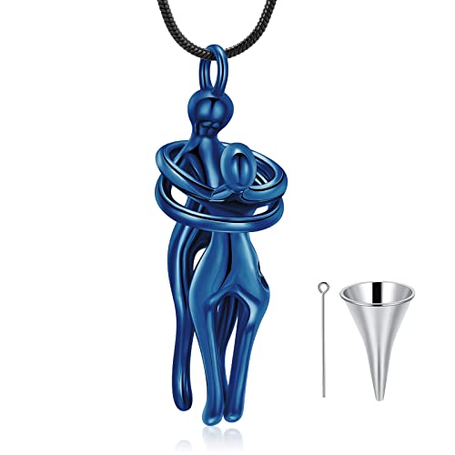 Cremation Jewelry with Angel Lady Stainless Steel Urn Necklace Pendant Memorial Ashes Keepsake for Women Girls, Filling Kit Included - color: Couple-Blue