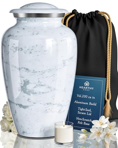 Cremation Urns for Human Ashes Adult Female & Male - Large (10.5H x 6.25W) | Handcrafted Urn for Human Adult Man & Woman - Decorative Funeral Urns - Memorial Urn with White Marble Finish - size: Large, style: White Marble Finish