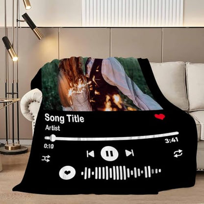 D-Story Custom Music Blanket with Picture Text Personalized Blankets and Throws Customized Fleece Photos Blanket for Adult Kid Funny Valentines Gifts for Couple Wife Husband MUS07 - color: Mus07