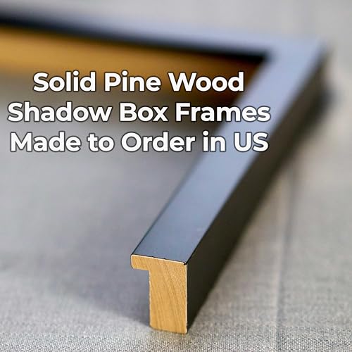 6x8 Shadow Box Frame Black Wood | with a 3/4" Usable Display Depth | Includes a Black Real Suede Texture Acid-Free Backing Board, UV Resistant Acrylic, and Hanging Hardware
