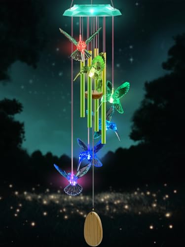 Wind Chimes,Hummingbird Solar Wind Chimes for Outside,Green Gradation Aluminum Tubes Deep Tone Memorial Wind Bell for Garden/Patio Mobiles Decorative Gifts for Mom, Wife, Grandma Neighbors(37" Long) - color: Green-37"