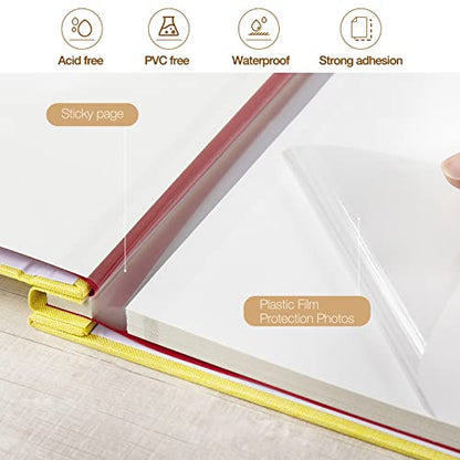 potricher Self Adhesive Photo Album 40 Pages, Linen cover, Yellow | Photo Album Self Adhesive 4x6 5x7 8x10 Pictures, Linen Cover DIY Scrapbook Albums for Family, Wedding, Baby, Anniversary - color: Yellow, size: 11x10.6 Inches 40 Pages