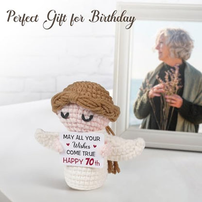 70th Birthday Gifts for Women Men, 1956 70th Birthday Decorations, Happy 70 Year Old Gifts for Family Friends - Handmade Positive Angel Crochet Doll - style: 70th Birthday Gifts