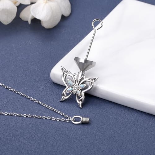 925 Sterling Silver Urn Necklaces for Women Claddagh/Angel Wings/Guitar/Butterfly/Tree of Life Ashes Memorial for Loss Keepsake Jewelry Present Easter Day of the Dead - style: Butterfly-Opal