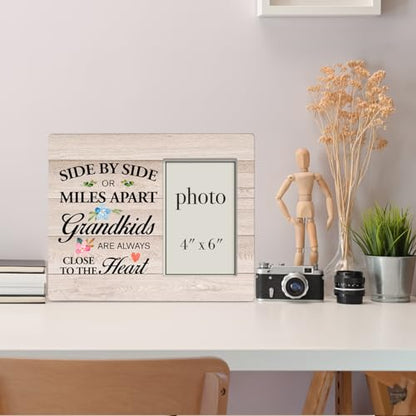Grandparents Photo Frame Gifts, Side by Side or Miles Apart | Grandkids Are Always Close to the Heart, Picture Frame Gift for Grandpa and Grandma (Photo 4X6 Inches) - color: SIDE