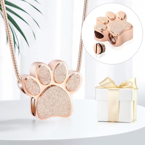 zeqingjw Pet Cremation Jewelry for Ashes Pendant Paw Print Pet Heart Urn Necklace Memorial Keepsake Jewelry for Pet/Dog's/Cat's Ashes - color: Paw Print-1-Rose Gold