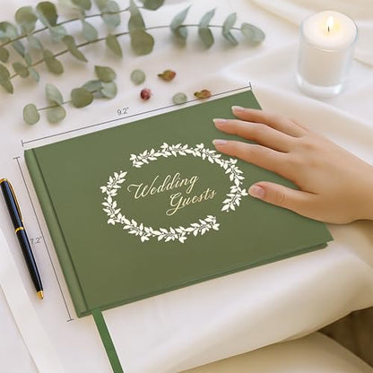 &And Per Se Green Patterned Wedding Guest Book with Photo Spot – Elegant Hardcover Sign-in Book for Nature-Themed Weddings, Baby Showers & Special Events – Botanical Memory Keepsake Album - color: Green With Pattern