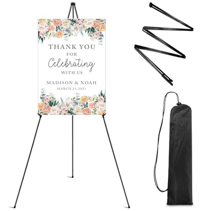RRFTOK 63 Inch Easel Stand for Sign, Poster Stand and Wedding Sign | Instant-fold metal tripod with carry bag for welcome sign, poster display, foam board and floor use - style: 63B