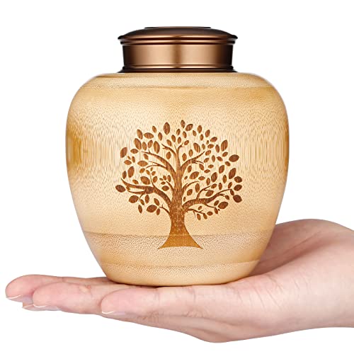 Small Urns for Human Ashes Adult Male Female,Small Keepsake Urns for Human Ashes Tree of Life Pattern Engraved,Memorial Cremation Urns for Human Ashes Adult Female Male Made of Bamboo - size: Small,50 Cubic Inches