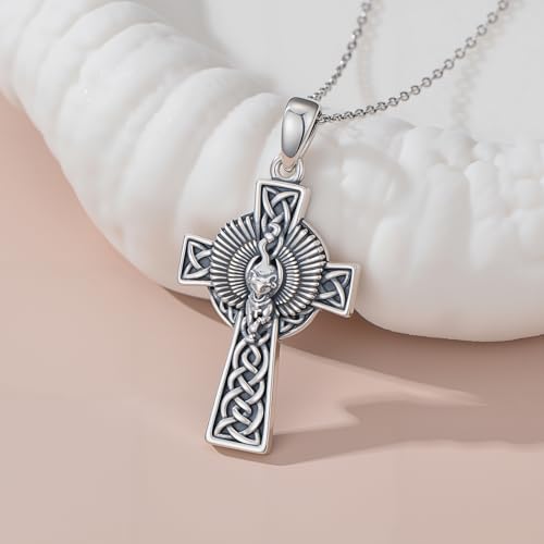 PROESS Cross Necklace for Women Men Sterling Silver Rose/Sunflower Cross Pendant Religious Jewelry Christmas Birthday Mothers' Day Gifts - color: 18-Egyptian Cat