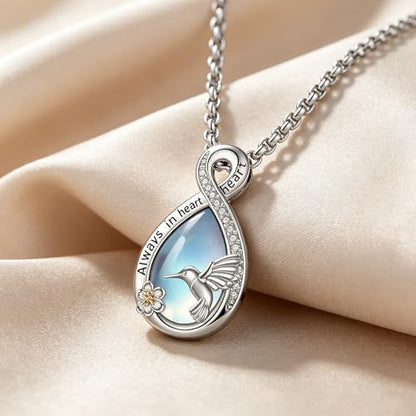 Urn Necklace for Ashes Blue opal Cremation Necklace Keepsake Memory Jewelry for Ashes of Loved Ones Keepsake - style: Hummingbird Moonstone