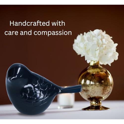 THE Homes Good Blue Handcrafted Aluminium Song Bird Cremation Urn with Multi-Colour Pattern for a Tranquil Memorial (Dimensions 4.75" L x 3" W x 3" H)