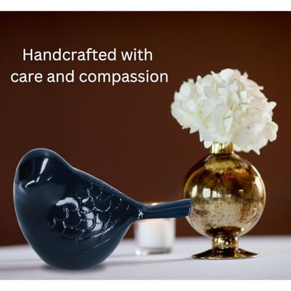 THE Homes Good Blue Handcrafted Aluminium Song Bird Cremation Urn with Multi-Colour Pattern for a Tranquil Memorial (Dimensions 4.75" L x 3" W x 3" H)