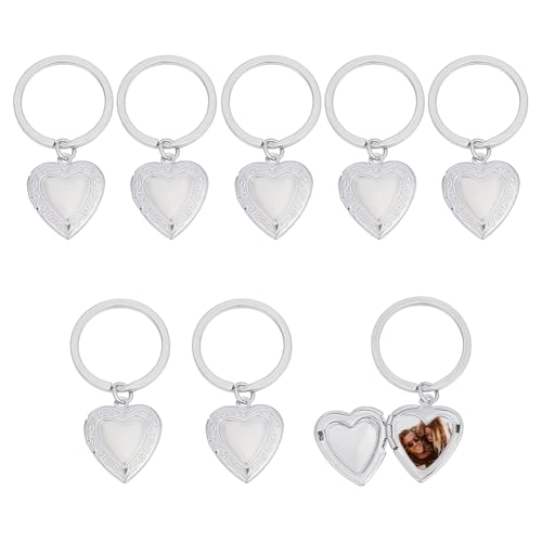 8Pcs Photo Frame Charms Heart Locket Keychains Love Photo Pendants Brass Wedding Photos Charms Memorial Photo Album Pendant for DIY Necklace Keychain Making - color: Stainless Steel Color