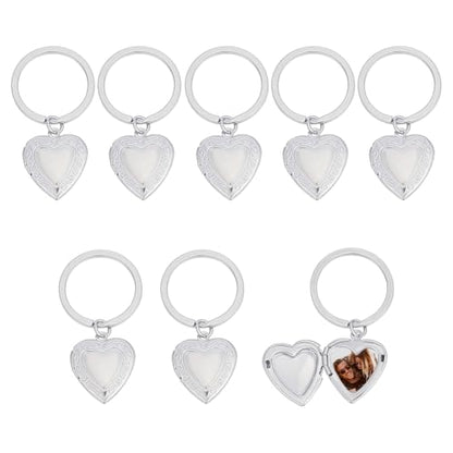 8Pcs Photo Frame Charms Heart Locket Keychains Love Photo Pendants Brass Wedding Photos Charms Memorial Photo Album Pendant for DIY Necklace Keychain Making - color: Stainless Steel Color
