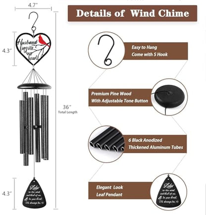 Memorial Gifts for Loss of Husband, 32" Cardinal Memorial Wind Chimes for Loss of Husband, Sympathy Wind Chimes Gifts in Memory of Husband