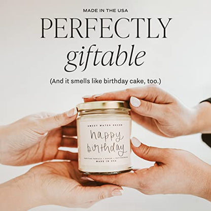 Sweet Water Decor Happy Birthday Soy Candle - Vanilla Sugar & Buttercream Sweet Scented Happy Birthday Candle Gift for Mom, Friends & Girls - 40 Hour Burn Time - 9oz - Non Toxic - style: Happy Birthday