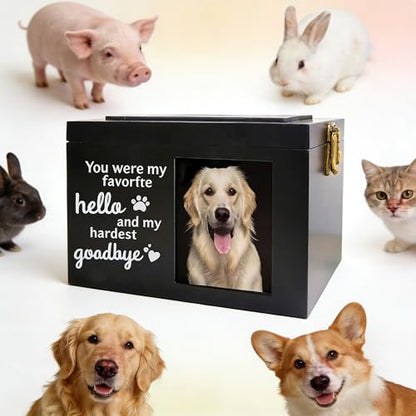 Pet Urns for Dogs with Photo Frame, Wooden Cat Urn Handcraft Pet Ashes Funeral Memorial Keepsake Box for Dogs & Cats, Engravable Surface, Cremation Dog Ashes Storage Box Goodbye Sympathy Gifts