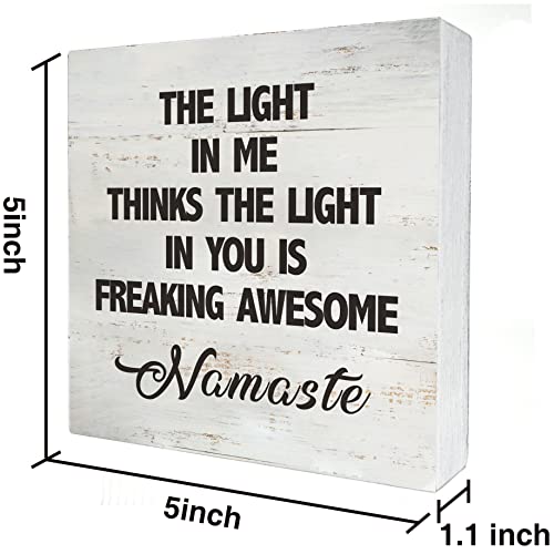 Namaste Quote the Light in Me Thinks the Light in You Wood Box Sign - color: Brown