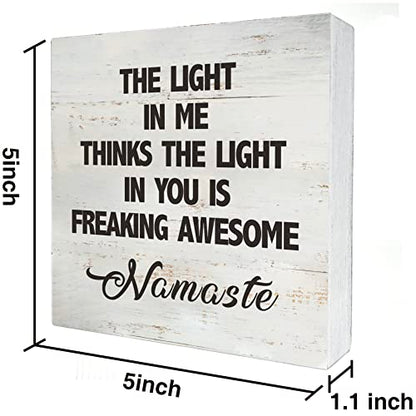 Namaste Quote the Light in Me Thinks the Light in You Wood Box Sign - color: Brown