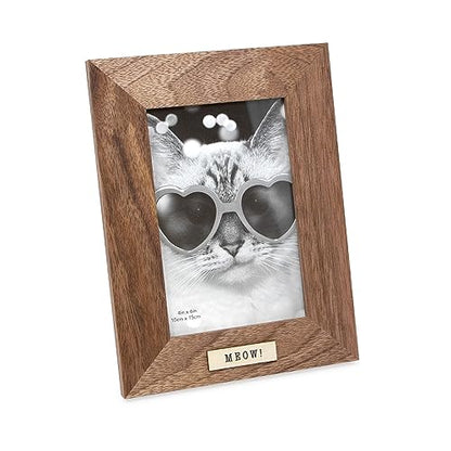 Isaac Jacobs 4x6 Black Wood Sentiments Cat Meow Picture Frame, Vertical | Vertical Keepsake Photo Frame with Easel and a Hanging Tabs for Tabletop, Desktop & Wall Display, (Brown, 4x6) - color: Brown, size: 4x6 Vertical