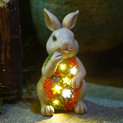 Nacome Solar Garden Outdoor Statues Bunny with Succulent - color: Light Grey Bunny
