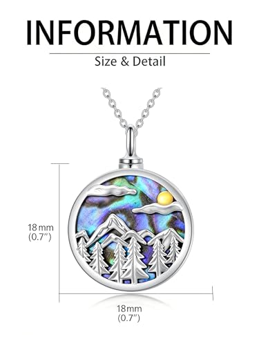Urn Necklace for Women Sterling Silver Meaningful Memorial Jewelry | Paw Print/Butterfly/Dragonfly/Bird/Dolphin/Mountain/Tree of Life Urn Necklace for Ashes Cremation Keepsake Jewelry for Women - style: Abalone-Mountain range