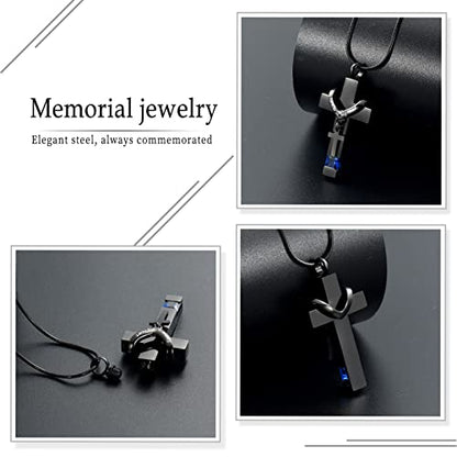 Forever in My Heart Birthstone Personalized Double Cross Urn Pendant Cremation Jewelry for Ashes Cross Ashes Keepsake - color: Dark Blue
