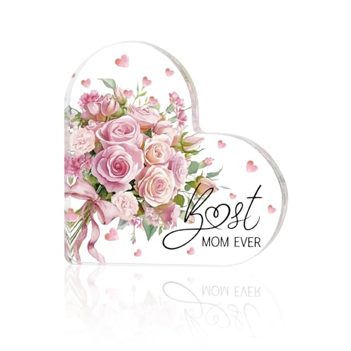 Smile Mother's Day Heart-Shaped Acrylic Plaque, Best Mom Ever Signs for Tabletop Decor Mom Anniversary Presents Birthday - style: Hearted Mother