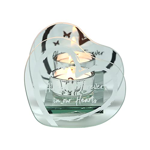 Pavilion Gift Company - Always & Forever - 4" x 3.75" x 2.25" Heart-Shaped Tealight Candle Glass and Mirror Holder - in Memory Bereavement Memorial Loss Gift