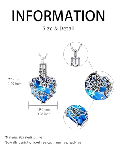 JKR Heart Urn Necklace for Ashes Crystal Keepsake Pendant Memorial Jewelry - style: Butterfly-Blue Heart