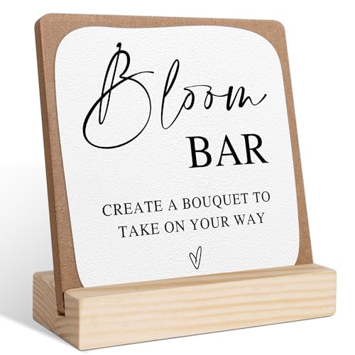 Bloom Bar Sign, Wedding Signs for Ceremony and Reception, Bridal Shower Centerpieces for Tables, Marriage Reception, Bridal Shower Party Favors, Wedding Sign with Wooden Base - color: bloom bar