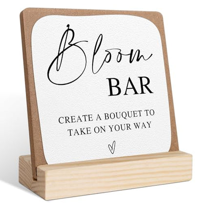 Bloom Bar Sign, Wedding Signs for Ceremony and Reception, Bridal Shower Centerpieces for Tables, Marriage Reception, Bridal Shower Party Favors, Wedding Sign with Wooden Base - color: bloom bar