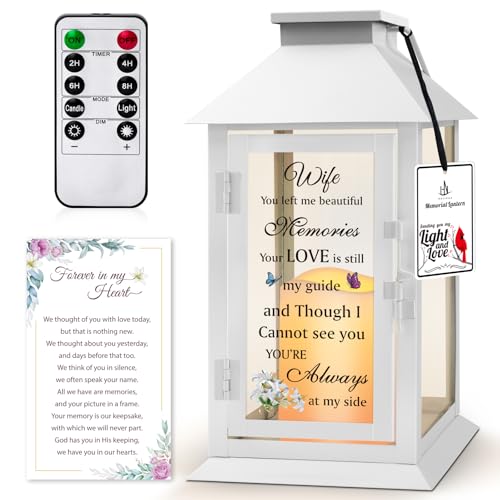 Memorial Lantern for Loss of Wife, Sympathy Lantern with LED Candle, Bereavement Gift in Memory of Wife, Remembrance Gift - color: Wife