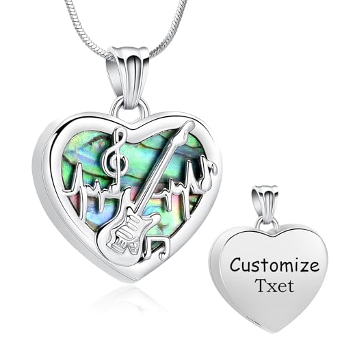 Minicremation Heart Guitar Cremation Pendant Necklace for Ashes Stainless Steel Music Guitar Pick Cremation Keepsake Memorial Urn Necklace - color: Customize Text