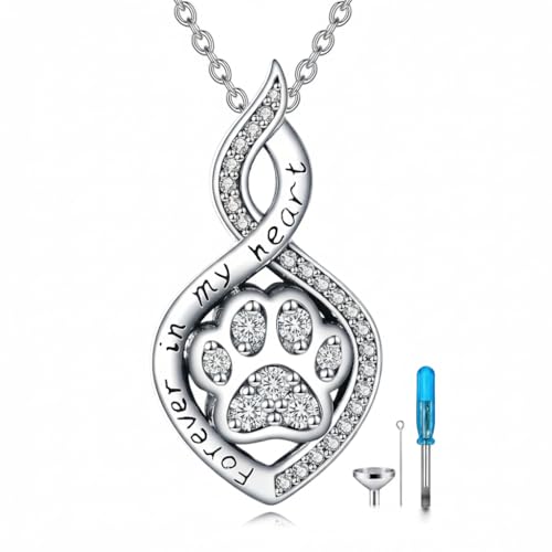 Butterfly/Dragonfly/Pet Paw/Tree of Life/Maple Leaf/Cross Urn Necklace for Ashes 925 Sterling Silver Cremation Pendant Jewelry Gifts for Women Mom - color: Paw-April