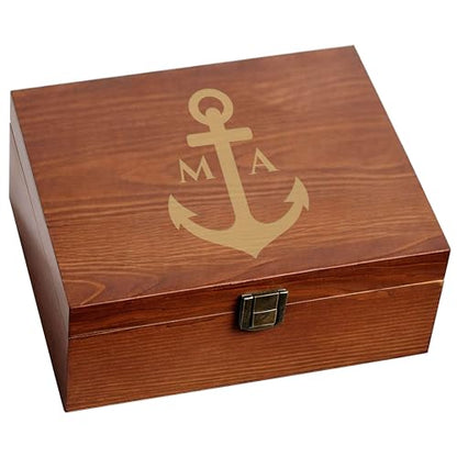 shop4ever Custom Wooden Keepsake Box, Anchor And Initials Design, Storage