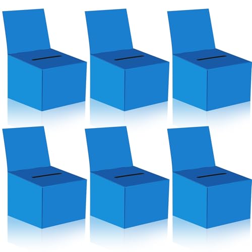 6 Pack Raffle Boxes Ballot Box Suggestion Box with Slot, 6.5 x 4.5 x 4.5 Inch Cardboard Raffle Boxes with Slot for Ticket and Removable Header for Collecting Business Card Voting Contest (Blue) - color: Blue