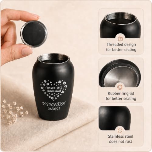 Personalized Cremation Keepsake Pet Ashes Mini Urn Waterproof with Airtight with Airtight Closure Customized Text Engraving Vase Container Memorial Dog (Forever Loved, Forever Missed)