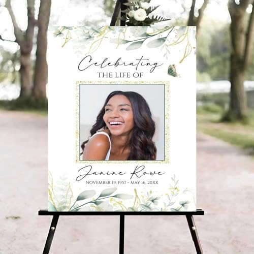 Greenery Eucalyptus Funeral Welcome Sign, Celebration of Life Welcome Sign, in Loving Memory Sign, Celebration of Life Funeral Sign, Celebration of Life Sign, Memorial Sign with Photo #fR12 - color: Version #2