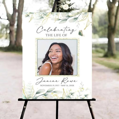 Greenery Eucalyptus Funeral Welcome Sign, Celebration of Life Welcome Sign, in Loving Memory Sign, Celebration of Life Funeral Sign, Celebration of Life Sign, Memorial Sign with Photo #fR12 - color: Version #2