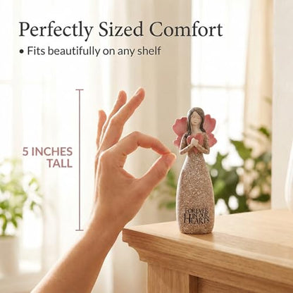 The Bridge Collection Forever in Our Hearts Angel Figurine - Thoughtful Remembrance Gift Featuring Angel Holding Heart - Touching Memorial Accent for Home Or Memorial Display
