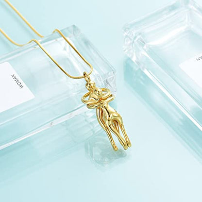 Cremation Jewelry with Angel Lady Stainless Steel Urn Necklace Pendant Memorial Ashes Keepsake for Women Girls, Filling Kit Included - color: Couple-Gold