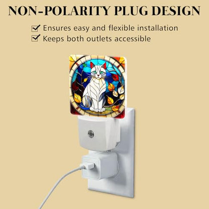Cat Stained Glass Night Lights Plug into Wall for Room, Cat Night Light LED for Bedroom - color: Cat