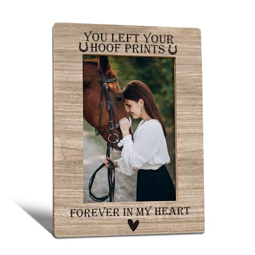 Horse Memorial Gift Picture Frame, Horse Gifts for Lover Women Men, Memorial Photo Frame 4X6, You Left Your Hoof Prints Forever on My Heart Wooden Photo Picture Frames for Desk Tabletop Decor - color: brown
